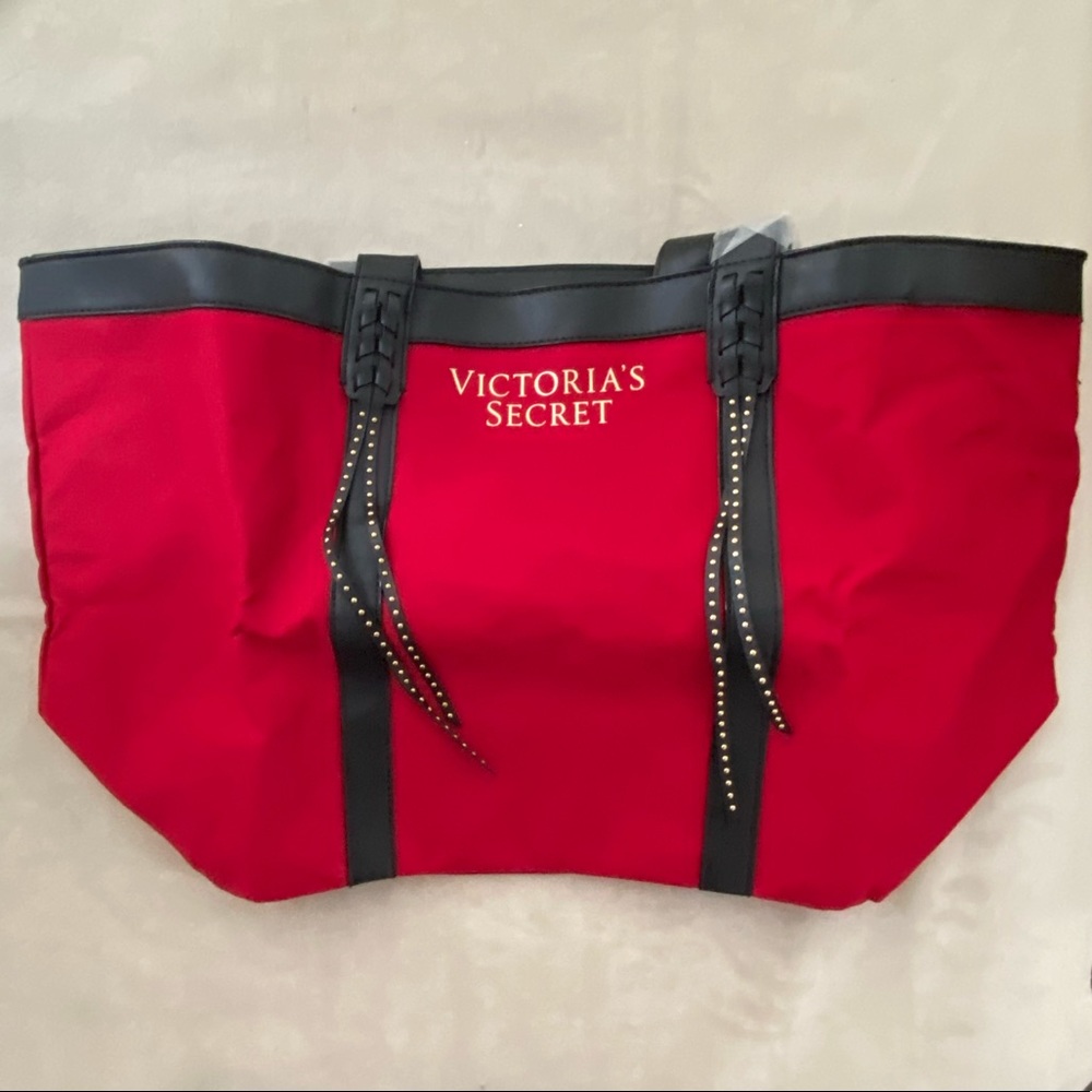 Santa / Christmas inspired Victoria Secret Red Black Tote NEW with Tags